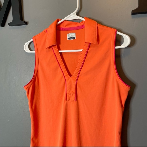 Callaway Women's Orange Sleeveless Tank Top with pink trim size medium golf tank - Picture 2 of 7